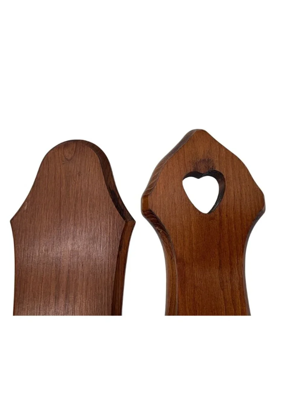 2 Vtg Wooden Wall Sconce Candle Holders w/ Heart Cutout & Brass Insert - Rustic